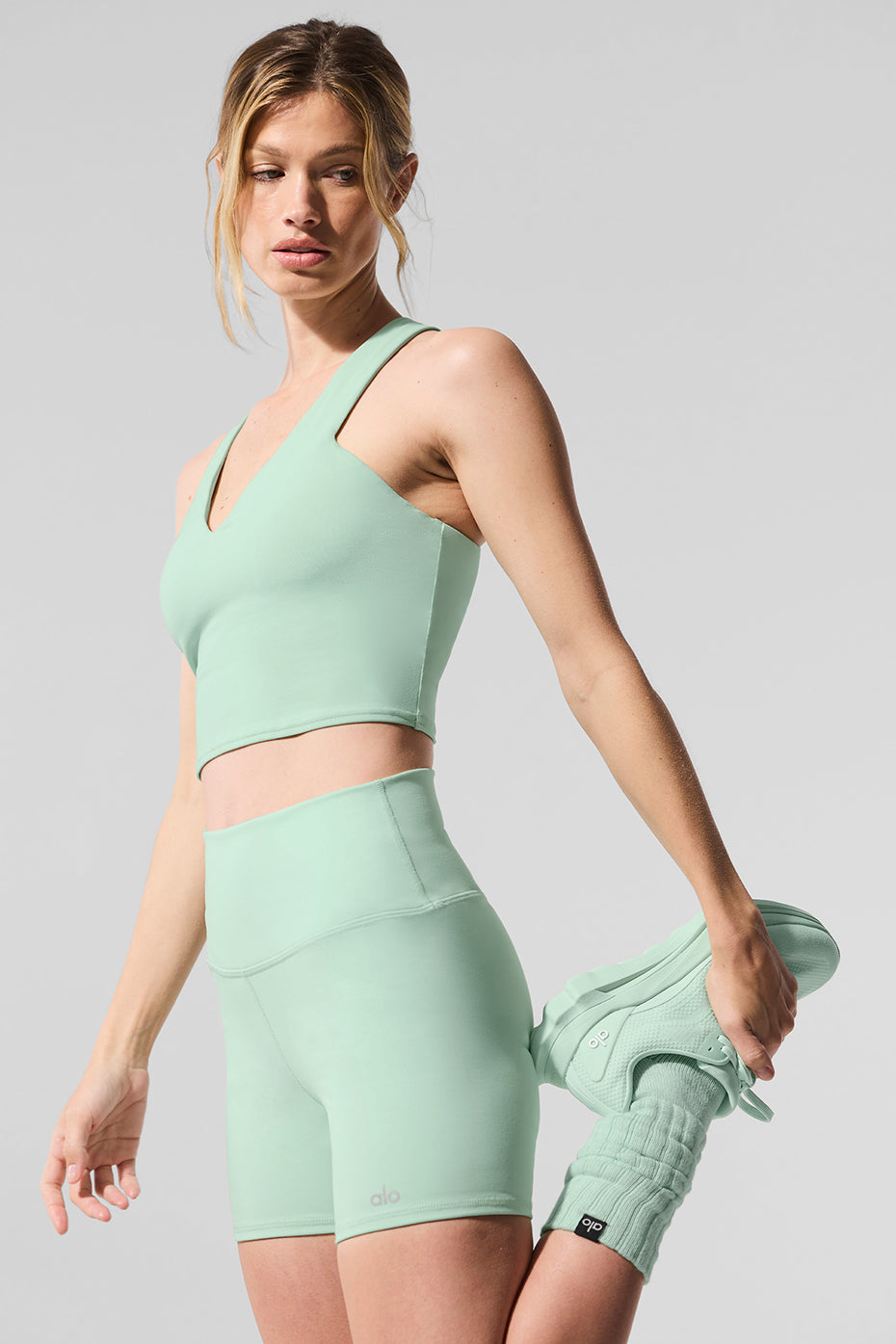 Short cycliste taille haute aérographe - Menthe verte